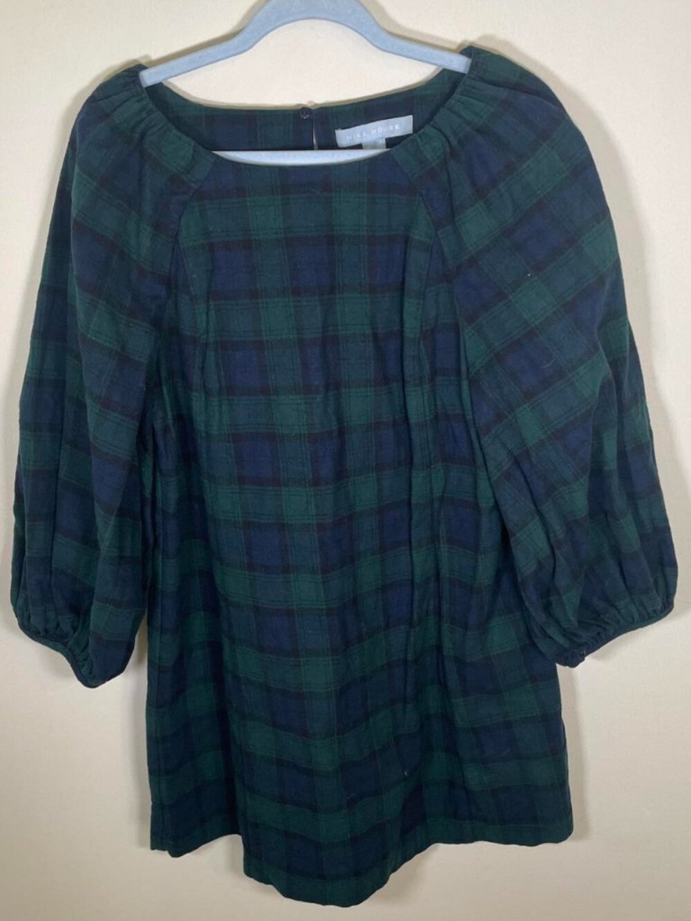 Hill House Araminta Dress in Tartan Green Blue Plaid Stewart Plaid